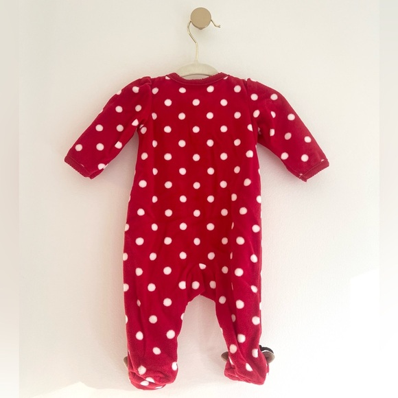 Carter's Red Polka Dot Zip-Up Footie with Cute Reindeer - Newborn Baby Girl - Picture 2 of 7